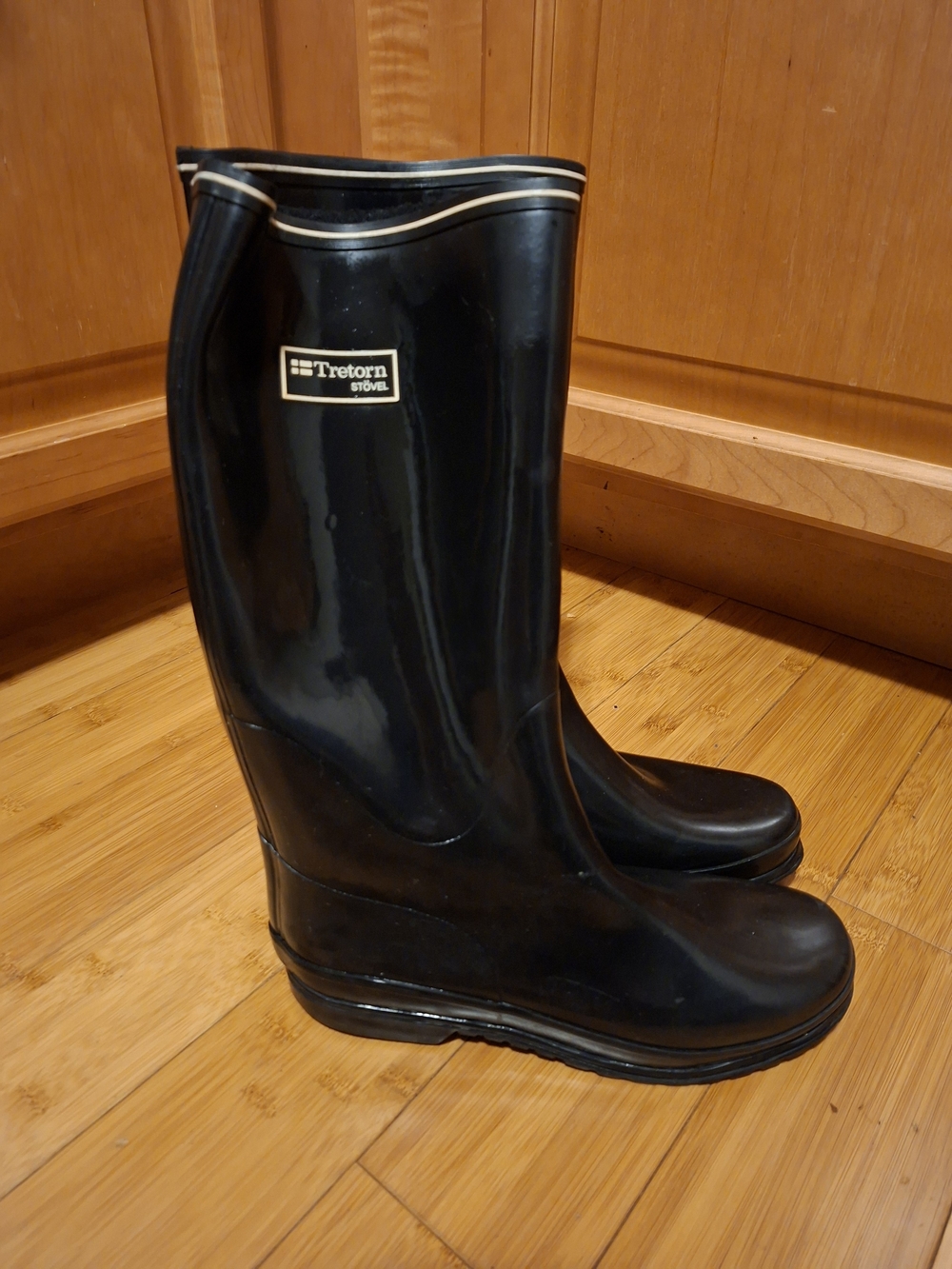 Vintage Women's Tretorn Stövel Black Rubber Rain Boots / Deck Boots, EU 40/US 9